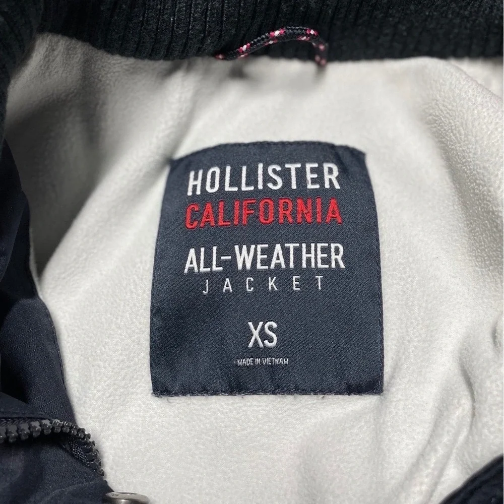 Hollister Navy Blue‎ All-Weather Jacket Fleece Lined Removable Hood XS No Fur